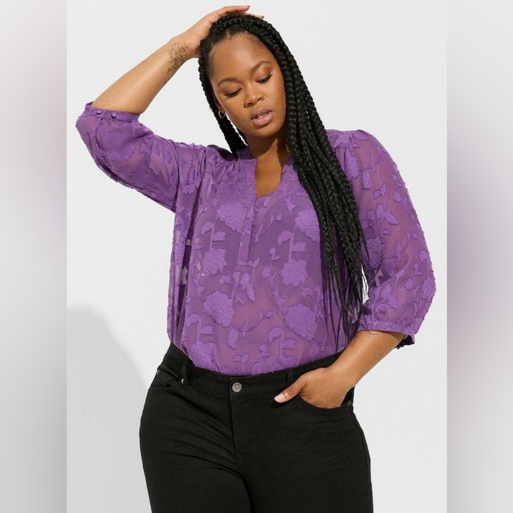 Torrid Harper Chiffon 3/4 Length Sleeve Blouse-Size 1-NWT